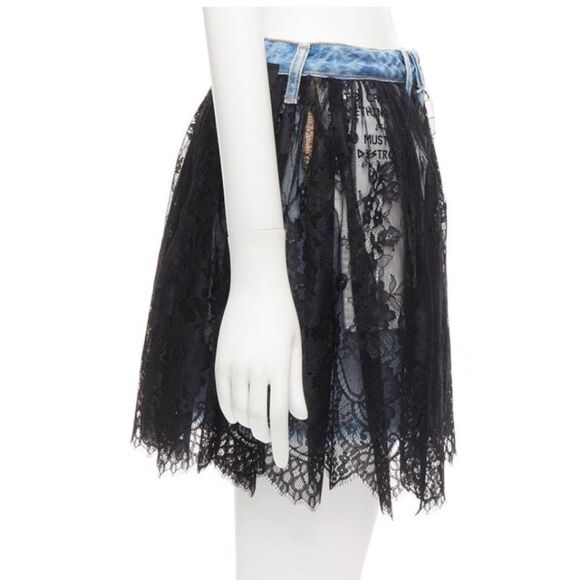 NWT Unravel Project Black Lace overall Denim Skirt, size 25 - Picture 2 of 9